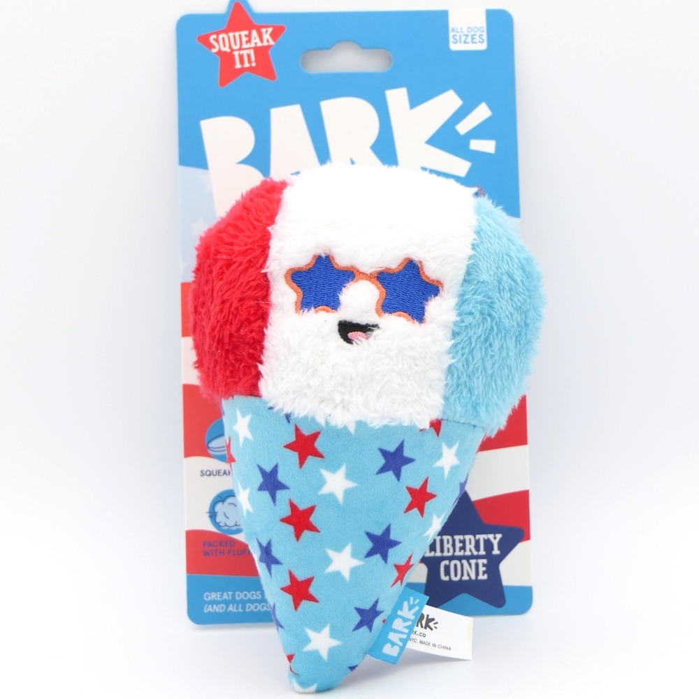 BARK Yankee Doodle Dogs Liberty Cone Dog Toy 7" All Dog Sizes w/ Squeaker & Fuzz